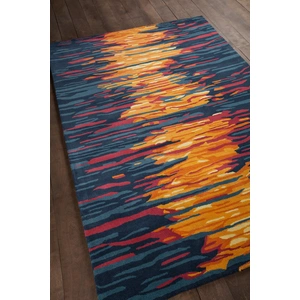 Chandra Stella Wool Rectangular Hand-tufted Rug, Blue/Grey/Red/Orange