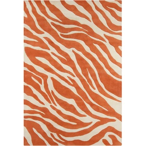 Chandra Stella Wool Rectangular Hand-tufted Rug, Orange/White