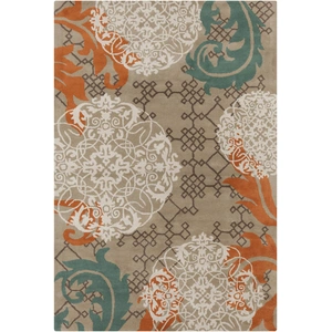 Chandra Stella Wool Rectangular Hand-tufted Rug, Tan/Cream/Brown/Orange/Blue