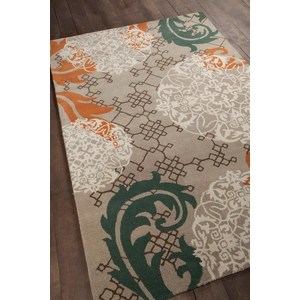Chandra Stella Wool Rectangular Hand-tufted Rug, Tan/Cream/Brown/Orange/Blue
