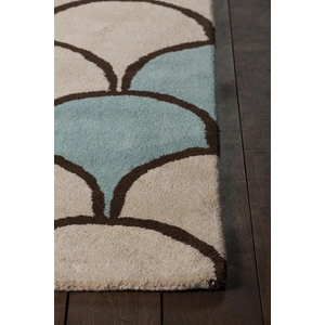 Chandra Stella Wool Rectangular Hand-tufted Rug, Cream/Blue/Brown
