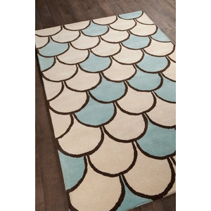 Chandra Stella Wool Rectangular Hand-tufted Rug, Cream/Blue/Brown