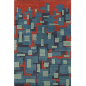 Chandra Stella Wool Rectangular Hand-tufted Rug, Blue/Red/Charcoal