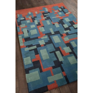 Chandra Stella Wool Rectangular Hand-tufted Rug, Blue/Red/Charcoal