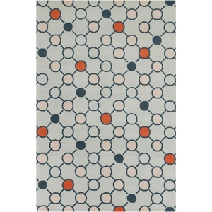 Chandra Stella Wool Rectangular Hand-tufted Rug, Grey/White/Orange, Composition 1