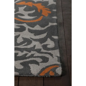 Chandra Stella Wool Rectangular Hand-tufted Rug, Grey/White/Orange, Composition 2