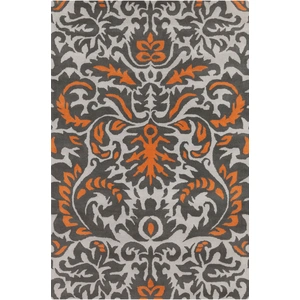 Chandra Stella Wool Rectangular Hand-tufted Rug, Grey/White/Orange, Composition 2