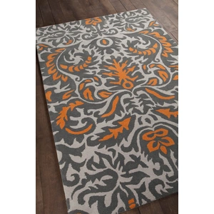 Chandra Stella Wool Rectangular Hand-tufted Rug, Grey/White/Orange, Composition 2