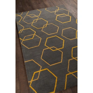 Chandra Stella Wool Rectangular Hand-tufted Rug, Charcoal/Yellow