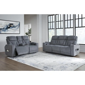 Ashley Furniture Studio Cave Polyester Power Reclining Living Room Set, Steel