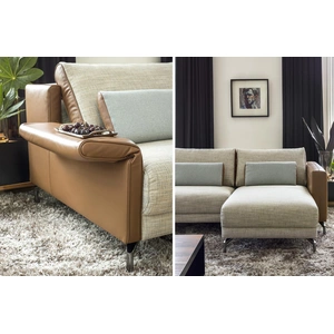 Nordholtz Stuttgart Fabric/Leather U-Shaped Sectional, Beige/Caramel