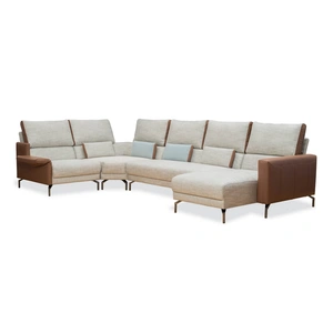 Nordholtz Stuttgart Fabric/Leather U-Shaped Sectional, Beige/Caramel
