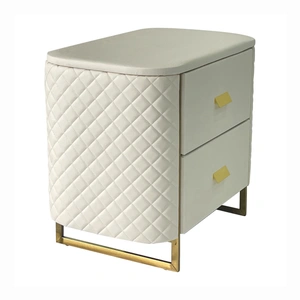 Furnings Timeless 2-Drawer Vinyl Upholstered Storage End Table, White & Gold
