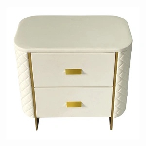 Furnings Timeless 2-Drawer Vinyl Upholstered Storage End Table, White & Gold