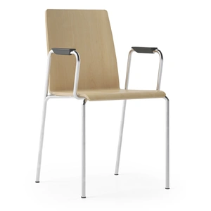 NARBUTAS Moon Conference Chair w/Shell in Wood & Four-Leg Steel Frame w/Integrated Armrests