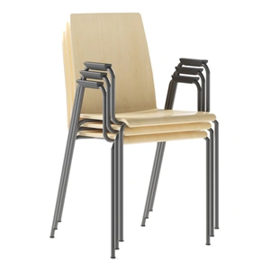 NARBUTAS Moon Set of Conference Chairs w/Shell in Wood & Powder-Coated Steel 4-Leg Frame w/Integrated Armrests