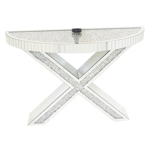 Cnc Industrial SM X Base Half Moon Mirrored Console Table, Silver