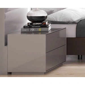 SoleModern Maratea Modern Bedroom Set with Lighting, Light Grey Lacquer/Espresso Oak
