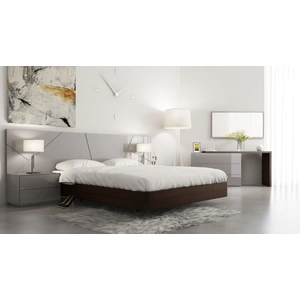 SoleModern Tonnara Modern Bed, Light Grey Lacquer/Espresso Oak