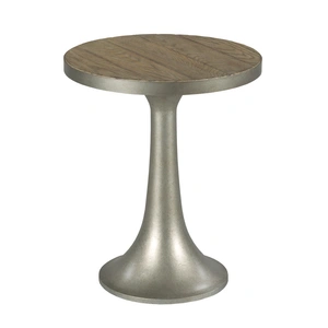 Hammary Timber Forge Round Wood/Metal Chairside Table, Rubbed Light Brown/Aged Natural Silver