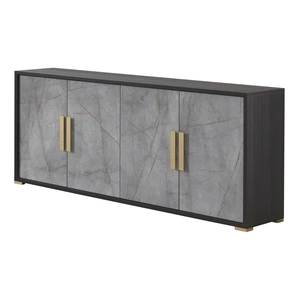 J&M Furniture Travertine Premium Wood Veneer 4-Door Buffet, Wenge/Grey Marble