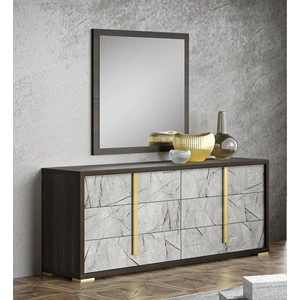 J&M Furniture Travertine Premium Wood Veneer 6-Drawer Dresser, Wenge/Grey Marble