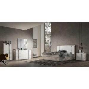 Status, Italy Treviso ESF Wood Veneer Platform Bedroom Set, White/Grey Stone