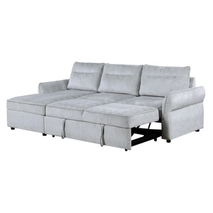 Global Furniture USA U0301 Fabric Pull Out Sectional Sofa Bed in Grey