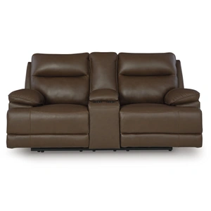 Ashley Furniture VonRyan Leather/PVC Power Reclining Loveseat w/Console & Adjustable Headrests, Tobacco