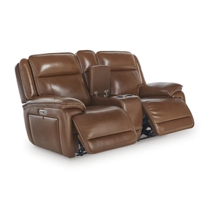 Ashley Furniture Healy Pier Leather/PVC Power Reclining Loveseat w/Console & Adjustable Headrests, Chocolate