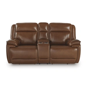 Ashley Furniture Healy Pier Leather/PVC Power Reclining Loveseat w/Console & Adjustable Headrests, Chocolate