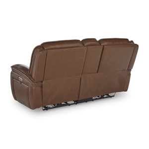 Ashley Furniture Healy Pier Leather/PVC Power Reclining Loveseat w/Console & Adjustable Headrests, Chocolate