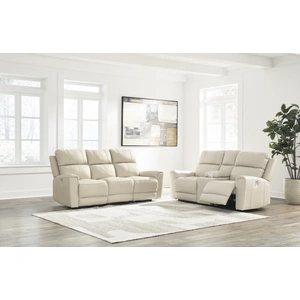 Ashley Furniture Dahlmoore Leather/PVC Power Reclining Living Room Set, Almond