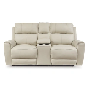 Ashley Furniture Dahlmoore Leather/PVC Power Reclining Loveseat w/Console, Almond