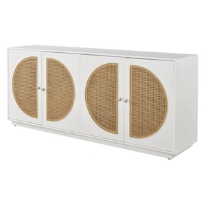 Universal Furniture Nomad Wood/Cane TV Entertainment Credenza Stand w/4 Doors, White