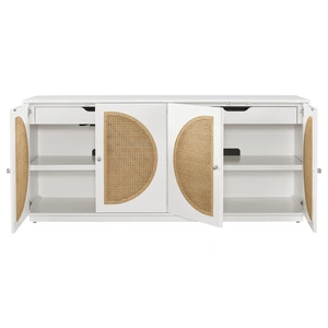 Universal Furniture Nomad Wood/Cane TV Entertainment Credenza Stand w/4 Doors, White