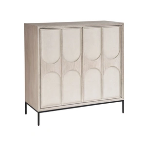 Universal Furniture Odessa Wood/Faux Linen Bar Cabinet w/2 Doors & 3 Drawers, Rolling Fog