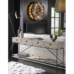 Universal Furniture Barber Wood/Metal Console Table w/4 Drawers, Rolling Fog