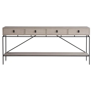 Universal Furniture Barber Wood/Metal Console Table w/4 Drawers, Rolling Fog