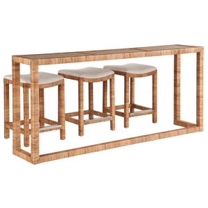 Universal Furniture Sandbar Rattan/Stone Console Table w/3 Stools, Brown