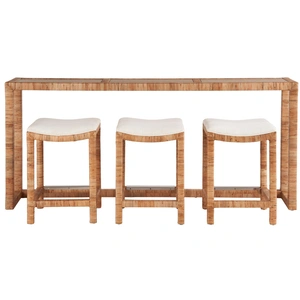 Universal Furniture Sandbar Rattan/Stone Console Table w/3 Stools, Brown