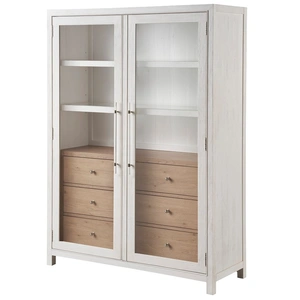 Universal Furniture Seaside Wood/Glass Display Cabinet w/2 Doors & 6 Drawers, White sand