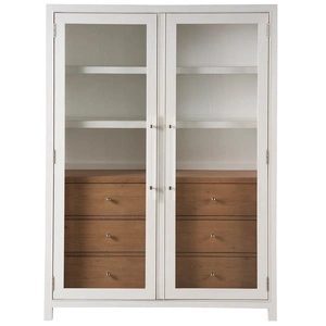 Universal Furniture Seaside Wood/Glass Display Cabinet w/2 Doors & 6 Drawers, White sand
