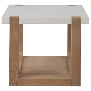 Universal Furniture Ellis Quartz/Wood End Table, Honed White/Natural Oak