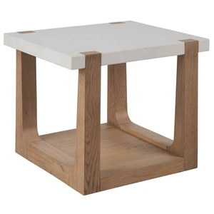 Universal Furniture Ellis Quartz/Wood End Table, Honed White/Natural Oak