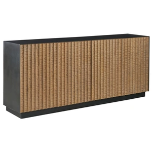 Universal Furniture Noir Wood/Metal TV Entertainment Credenza Stand w/4 Doors, Black/Brown