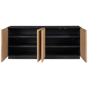 Universal Furniture Noir Wood/Metal TV Entertainment Credenza Stand w/4 Doors, Black/Brown