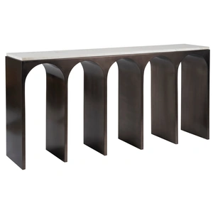 Universal Furniture Moda Stone/Metal Console Table, White/Aged Satin Pewter