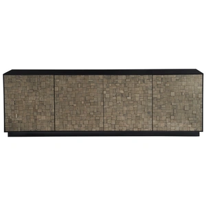 Universal Furniture Cosmo Pyrite TV Entertainment Credenza Stand w/4 Doors, Matte Black/Gold