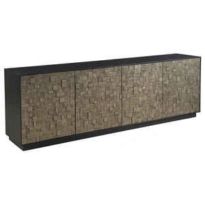 Universal Furniture Cosmo Pyrite TV Entertainment Credenza Stand w/4 Doors, Matte Black/Gold